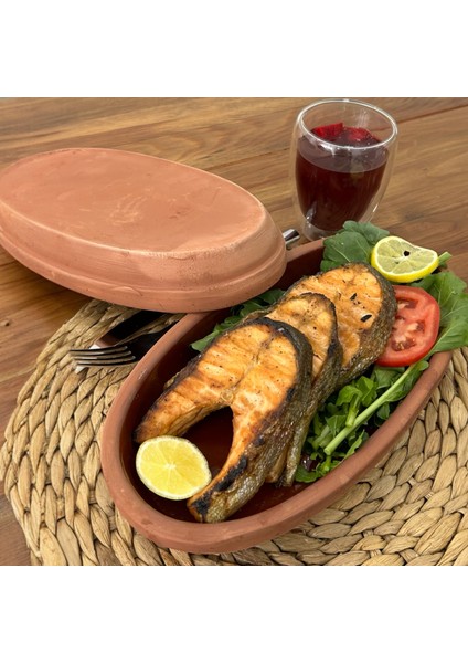 2'li Toprak Sırlı Oval Balık Güveci Pişirme Tavası 30X15X4