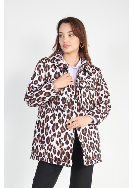 Y-0158 Leopar Desen Şişme Mont