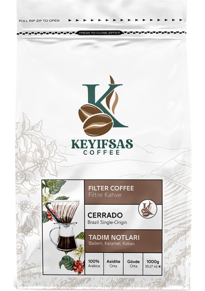 Brezilya Cerrado Filtre Kahve 1 kg Çekirdek Veya Öğütülmüş