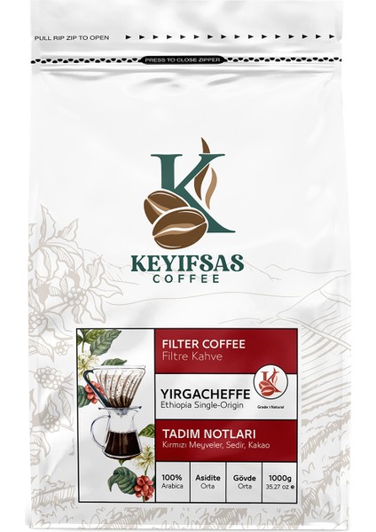 Etiyopya Yirgacheffe (Grade 1) Filtre Kahvesi 1 kg - %100 Arabica fiyatları