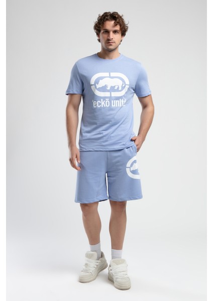 ECKO UNLTD Marc Mavi Bisiklet Yaka Baskılı Standard Fit Erkek Tshirt
