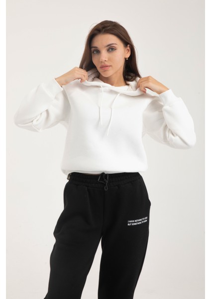 Sweatshirt Nakışlı Kapşonlu Şardonlu