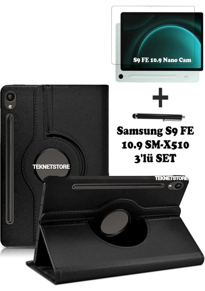 Samsung Galaxy Tab S9 Fe 10.9 Inç Tablet Uyumlu 360 Döner Pu Deri Kılıf Seti SM-X510