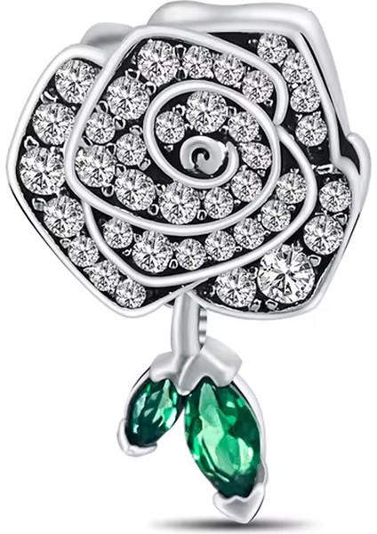 Yeşil Taş Sallantılı Gül Charm