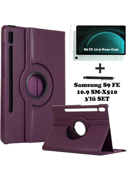 Samsung Galaxy Tab S9 Fe 10.9 Inç Tablet Uyumlu 360 Döner Pu Deri Kılıf Seti SM-X510