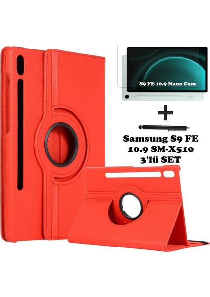 Samsung Galaxy Tab S9 Fe 10.9 Inç Tablet Uyumlu 360 Döner Pu Deri Kılıf Seti SM-X510