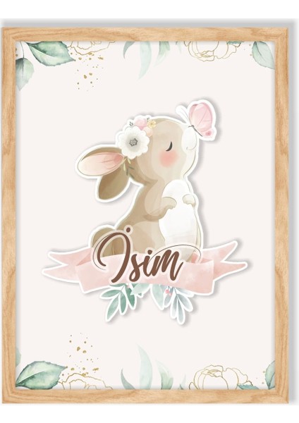 Isme Özel Boyutlu Kelebekli Tavşan Ahşap Çerçeve 30X40 cm Pano, Hastane Odası Kapı Süsü, Çocuk Odası, Dekorasyon fiyatları