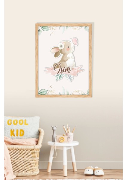 Isme Özel Boyutlu Kelebekli Tavşan Ahşap Çerçeve 30X40 cm Pano, Hastane Odası Kapı Süsü, Çocuk Odası, Dekorasyon modelleri