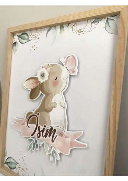 Isme Özel Boyutlu Kelebekli Tavşan Ahşap Çerçeve 30X40 cm Pano, Hastane Odası Kapı Süsü, Çocuk Odası, Dekorasyon indirimleri