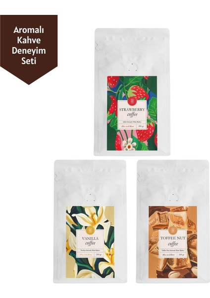 3 x 200 gr Strawberry&toffee Nut&vanilla Aromalı Coffee Filtre Kahve 3'lü Set