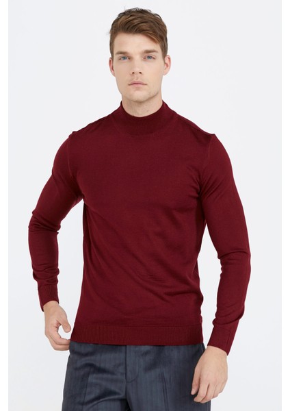 Erkek Yarım Boğazlı Triko Kazak - Bordo