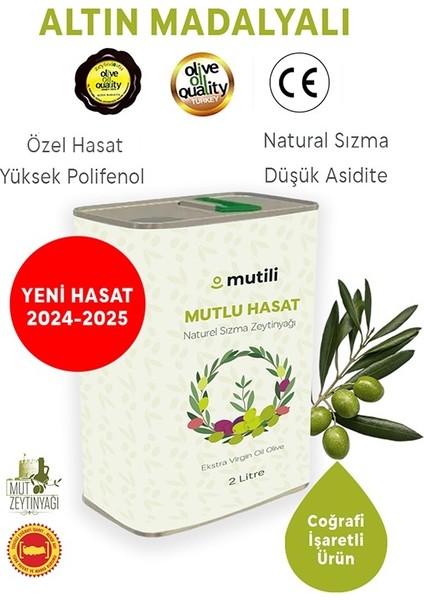 Yeni Sezon Zeytinyağı 2 lt Natürel Sızma Zeytinyağı Mut Zeytinyağı Mutlu Hasat