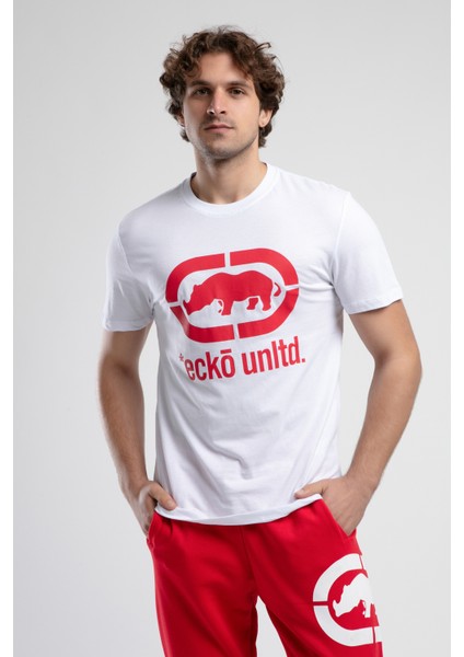 ECKO UNLTD Marc Beyaz - Kırmızı Bisiklet Yaka Baskılı Standard Fit Erkek Tshirt