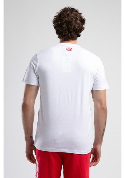 ECKO UNLTD Marc Beyaz - Kırmızı Bisiklet Yaka Baskılı Standard Fit Erkek Tshirt