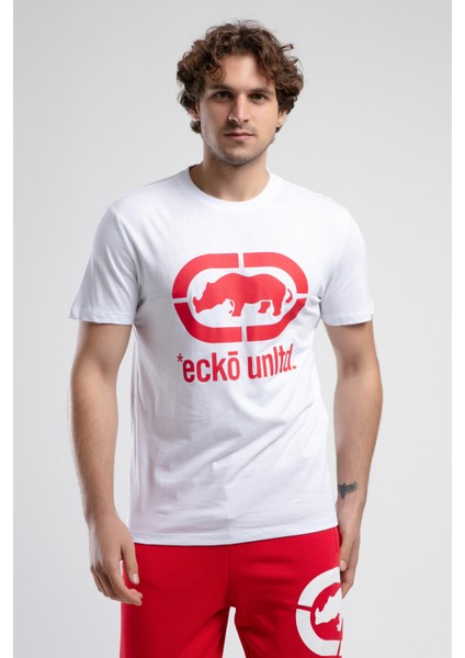 ECKO UNLTD Marc Beyaz - Kırmızı Bisiklet Yaka Baskılı Standard Fit Erkek Tshirt