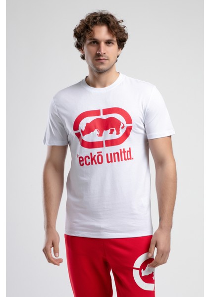ECKO UNLTD Marc Beyaz - Kırmızı Bisiklet Yaka Baskılı Standard Fit Erkek Tshirt fırsatları