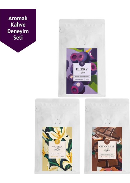 3 x 200 gr Chocolate&vanilya&berry Aromalı Coffee Çekirdek Kahve 3'lü Set