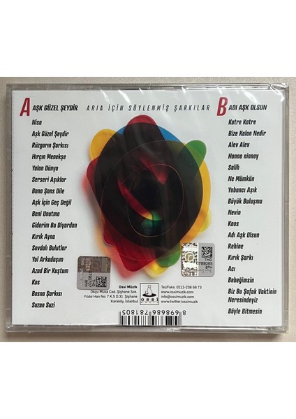 Oya Bora Aşk Güzel Şeydir - Adı Aşk Olsun CD (Jelatininde Sıfır Orjinal Dönem Baskı Cd)