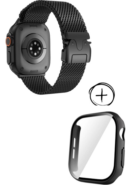 Apple Watch 10 46MM Redclick Luxury Metal Hasır Kordon + Kasa Ekran Koruyucu