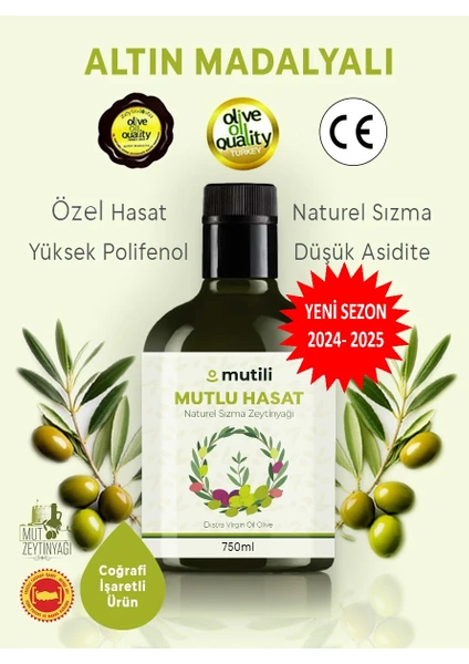 Yeni Sezon Zeytinyağı 750 ml Natürel Sızma Zeytinyağı Yeni Hasat Zeytinyağı Mut Zeytinyağı Mutlu Hasat