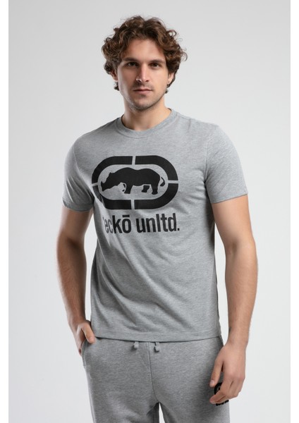 ECKO UNLTD Marc Gri Bisiklet Yaka Baskılı Standard Fit Erkek Tshirt modelleri