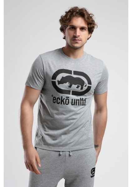 ECKO UNLTD Marc Gri Bisiklet Yaka Baskılı Standard Fit Erkek Tshirt fırsatları