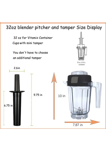 Vitamix Blender Sürahi 32OZ Mini-Tamper Ile, Vitamix 5000 5200 6300 7500 Pro Vb. Blender ile Uyumludur (Yurt Dışından)