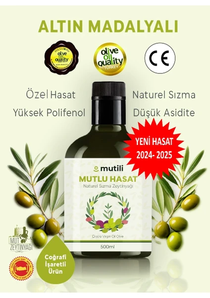 Yeni Sezon Zeytinyağı 500 ml Natürel Sızma Zeytinyağı Yeni Hasat Zeytinyağı Mut Zeytinyağı Mutlu Hasat