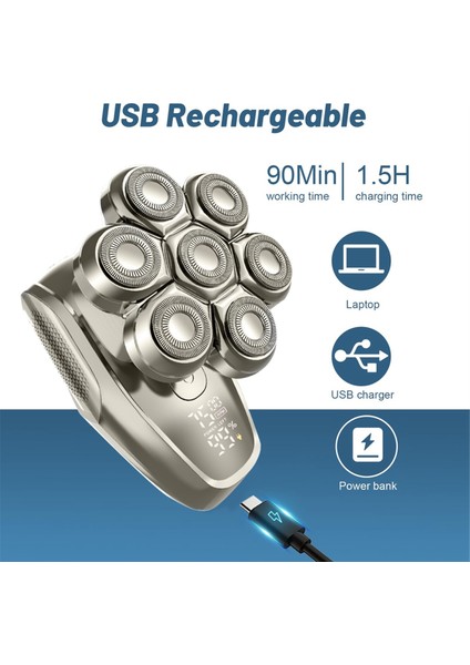 Erkekler Için 7d Manyetik Kel Kafa Tıraş Makineleri Çıkarılabilir Tıraş Makinesi Başlıkları, Çift Hızlı Ayarlanabilir Tam Bakım Seti LED Ekran (Yurt Dışından)