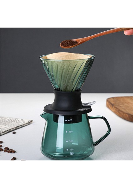 600 ml Daldırma Damlatıcı Anahtarı Cam V60 Kahve Makinesi Üzerine Dökün V Şekli Damla Kahve Damlatıcı ve Filtreler Yeşil (Yurt Dışından)