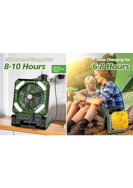 LED Fenerli Güneş Enerjili Kamp Fanı 4 Hız 90° Katlanabilir Taşınabilir Masa Fanı Açık Hava Seyahat Çadırı Kişisel Fan-A (Yurt Dışından)