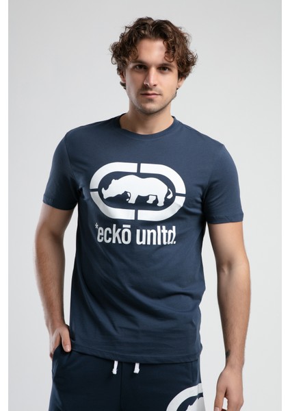 ECKO UNLTD Marc Lacivert Bisiklet Yaka Baskılı Standard Fit Erkek Tshirt