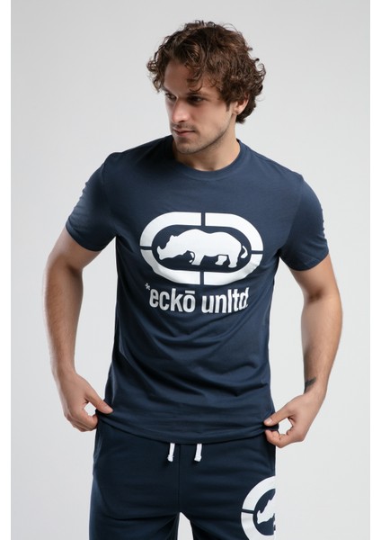 ECKO UNLTD Marc Lacivert Bisiklet Yaka Baskılı Standard Fit Erkek Tshirt fırsatları