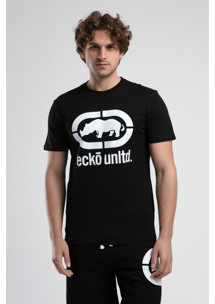 Marc Siyah - Beyaz Bisiklet Yaka Baskılı Standard Fit Erkek Tshirt