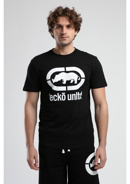 Marc Siyah - Beyaz Bisiklet Yaka Baskılı Standard Fit Erkek Tshirt fırsatları