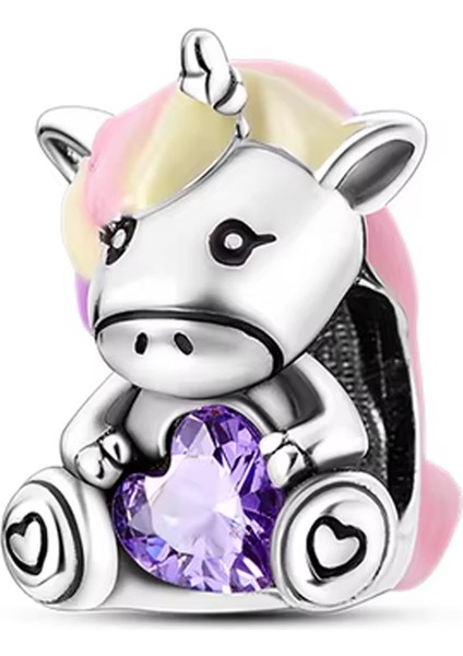 Mor Taşlı Unicorn Charm