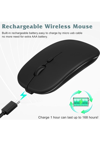Ultra Slim Bluetooth Rgb Usb Mouse 2.4ghz Siyah Ledli 800 / 1200 / 1600dpi Şarjlı Kablosuz Mouse Rgb Led Işıklı Çift Modlu Kablosuz Ledli Şarj Edilebilir Sessiz Tıklama