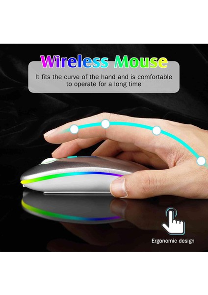 Ultra Slim Bluetooth Rgb Usb Mouse 2.4ghz Siyah Ledli 800 / 1200 / 1600dpi Şarjlı Kablosuz Mouse Rgb Led Işıklı Çift Modlu Kablosuz Ledli Şarj Edilebilir Sessiz Tıklama