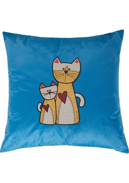 Nigift, Tek Renk, Kedi Figürlü, Aplikli, Kadife, Dekoratif Yastık, Kırlent