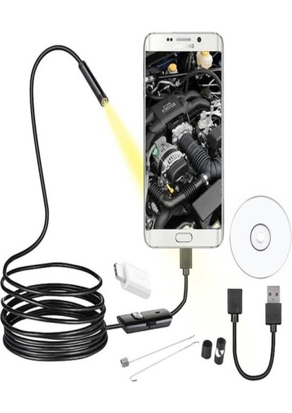 USB Endoskop Yılan Kamera 15 Mt. 3in1(Usb+Micro+Type-C) Yumuşak Kablo