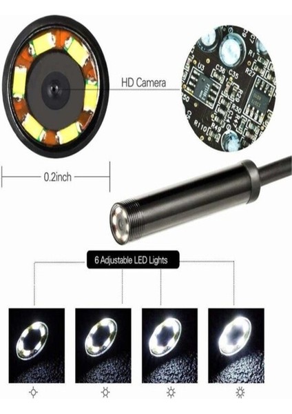 USB Endoskop Yılan Kamera 15 Mt. 3in1(Usb+Micro+Type-C) Yumuşak Kablo