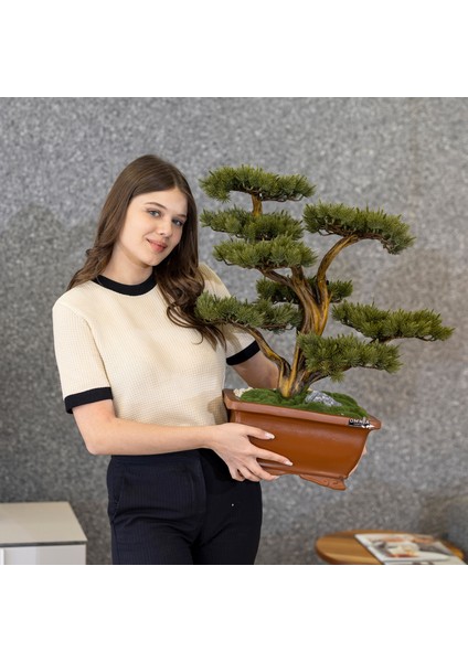 Flora Bonsai-4 Masaüstü Kullanıma Uygun Doğal Ağaç Gövdeli Yapay Bonsai Ağacı - 40X50 cm indirimleri