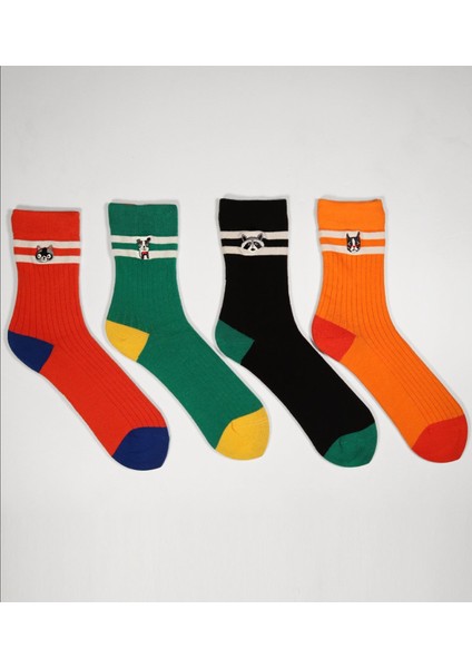 4 Lü Paket Animals Box Unisex Art Soket Çorap