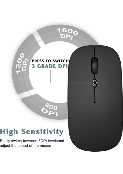 Slim Kablosuz Mouse Fare Wireless maus 4 Tuşlu Renk Sessiz Şarj Edilebilir Dpı Kontrol
