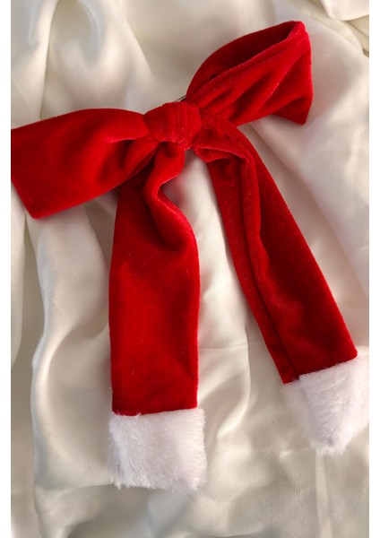 Yılbaşı Temalı Noel Baba Kırmızı Kadife Otomatik Saç Tokası