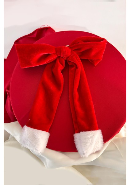 Yılbaşı Temalı Noel Baba Kırmızı Kadife Otomatik Saç Tokası modelleri