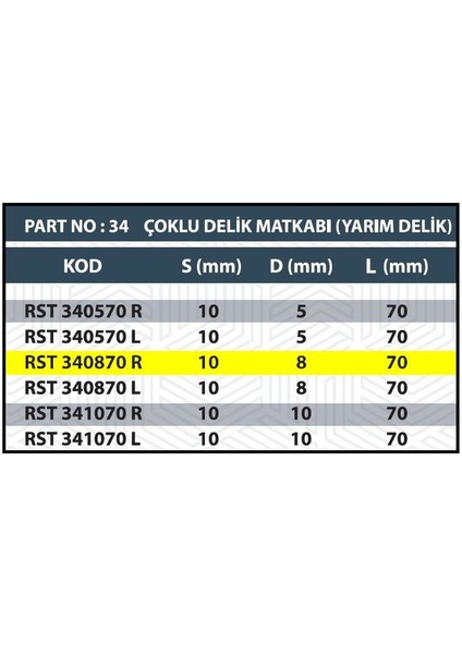 8X70 Sağ Çoklu Delik Matkabı (Düz/yarım Delik)