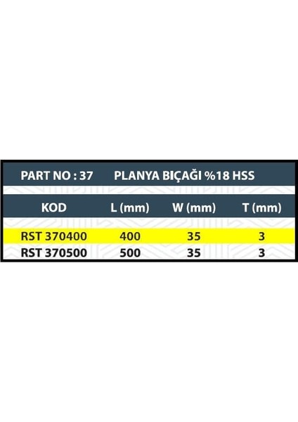RESİSTE 400x35x3 HSS %18 PLANYA BIÇAĞI