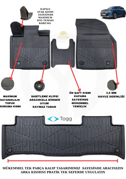 Togg T10X 4D Havuzlu Paspas ve Bagaj Havuzu Seti Siyah ( V1 RWD - V2 RWD )