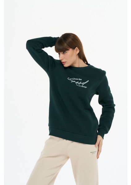 Kadın Pamuklu Içi Polarlı Bisiklet Yaka Sweatshirt